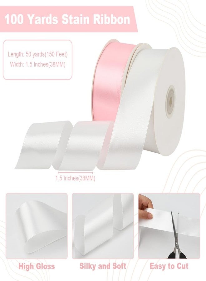 Liwidon Pink Ribbon White 1-1/2 Inch, 100 Yards Satin Ribbon Wide Fabric Ribbons for Flower Bouquet Fabric Polyester Ribbons for Gift Wrapping Bows DIY Craft Birthday Cakes Wedding Party and Graduation Decor - Image 3